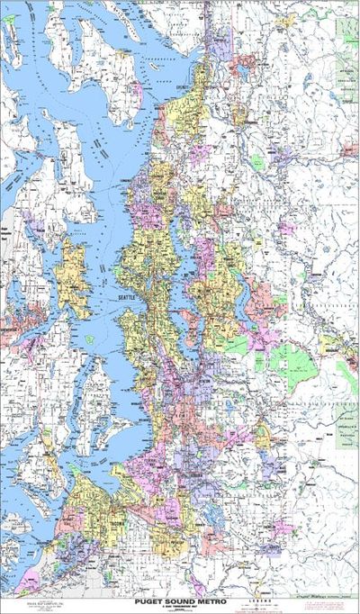 Puget Sound Metro Arterial Wall Map Paper Laminated