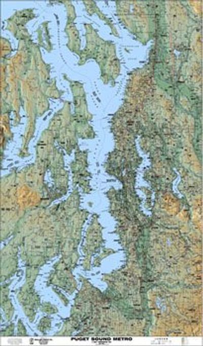 Puget Sound Metro Terrain Wall Map Poster Paper or Laminated
