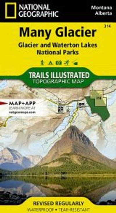 Glacier NP - Many Glacier Trail Map  - MT, Alberta