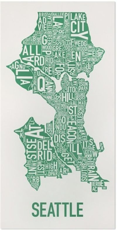 Seattle Neighborhoods Graphic in Green by Ork