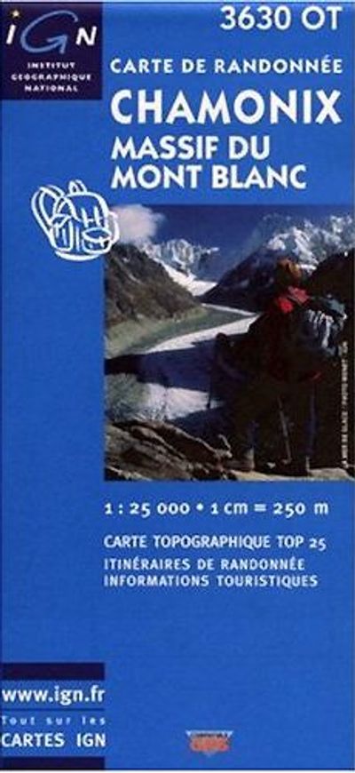 Chamonix Mont Blanc Topographic Travel Road Map IGN