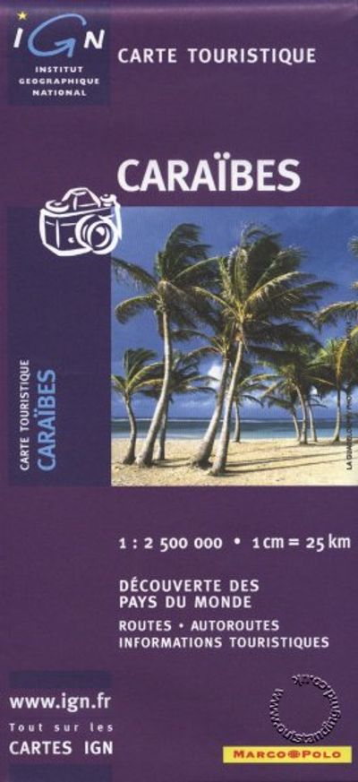 Caribbean Topographic Travel Road Map IGN