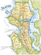 Seattle Watercolor Map with Neighborhoods by Elizabeth Person