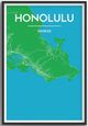 Honolulu City Map Graphic Wall Art Point Two