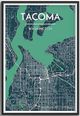 Tacoma Washington City Map Art Wall Graphic using Streets and Colors