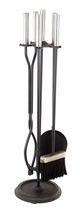 4-Piece Fireplace Tool Set - Pewter - Cylindrical Handles