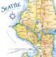 Seattle Watercolor Map with Neighborhoods  - North Seattle Area